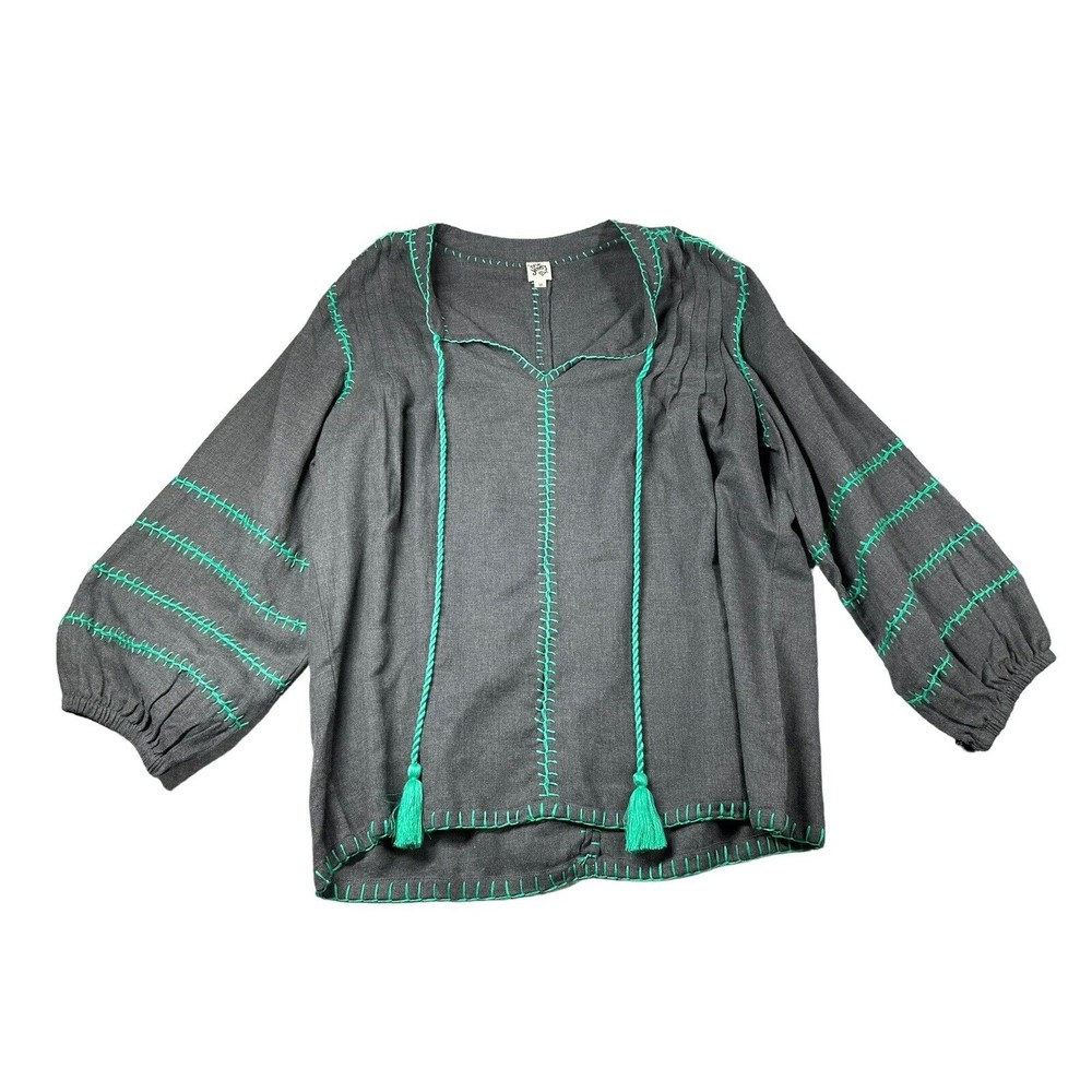 Ivy Jane Tunic Peasant Embroidered‎ Boho Neck Tie Fiesta Style Top Size M NWOT